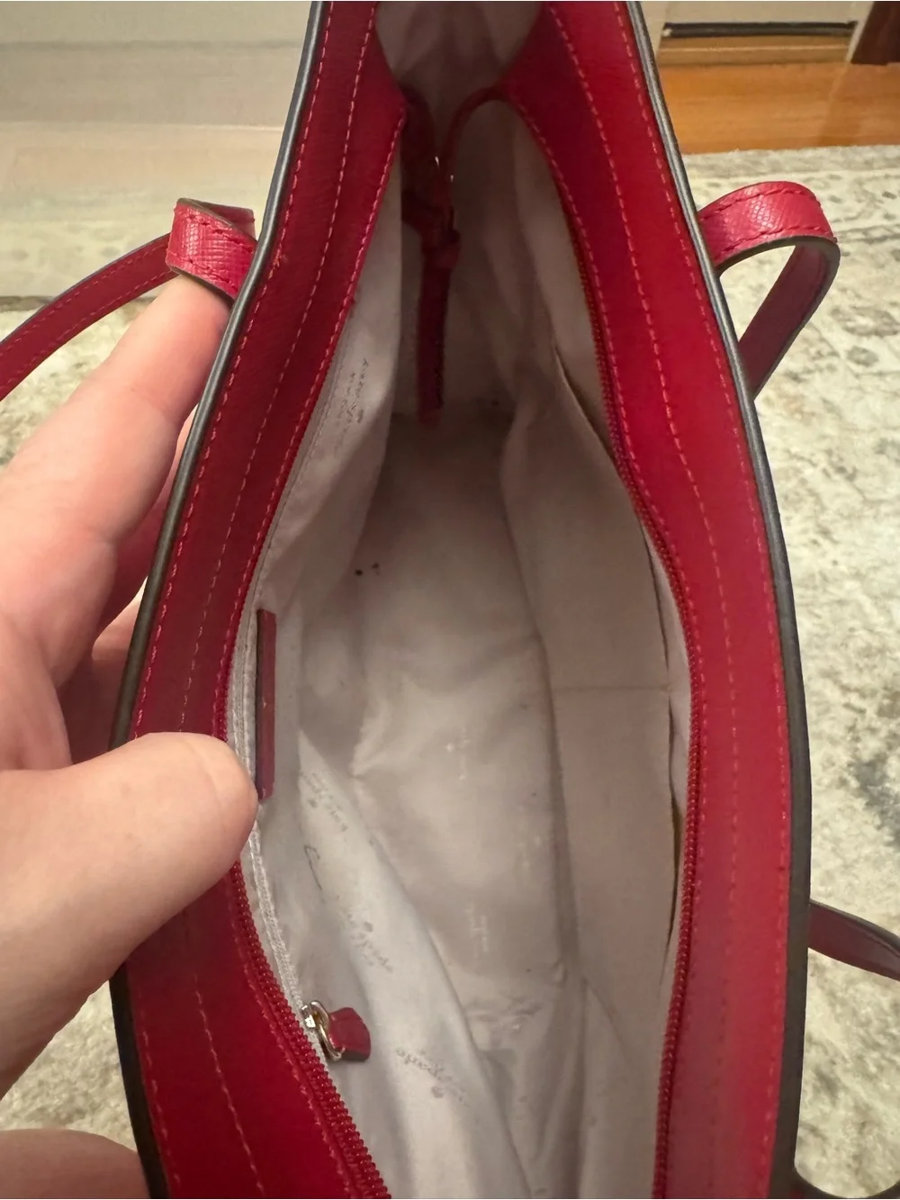 kate spade red saffiano leather tote with tassel